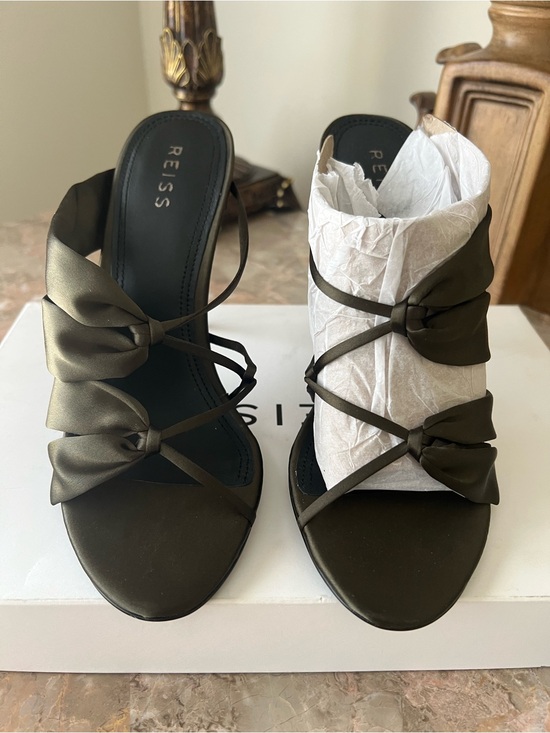 Reiss Shoes - Reiss Olive Satin Bow-Strap Heeled Slides